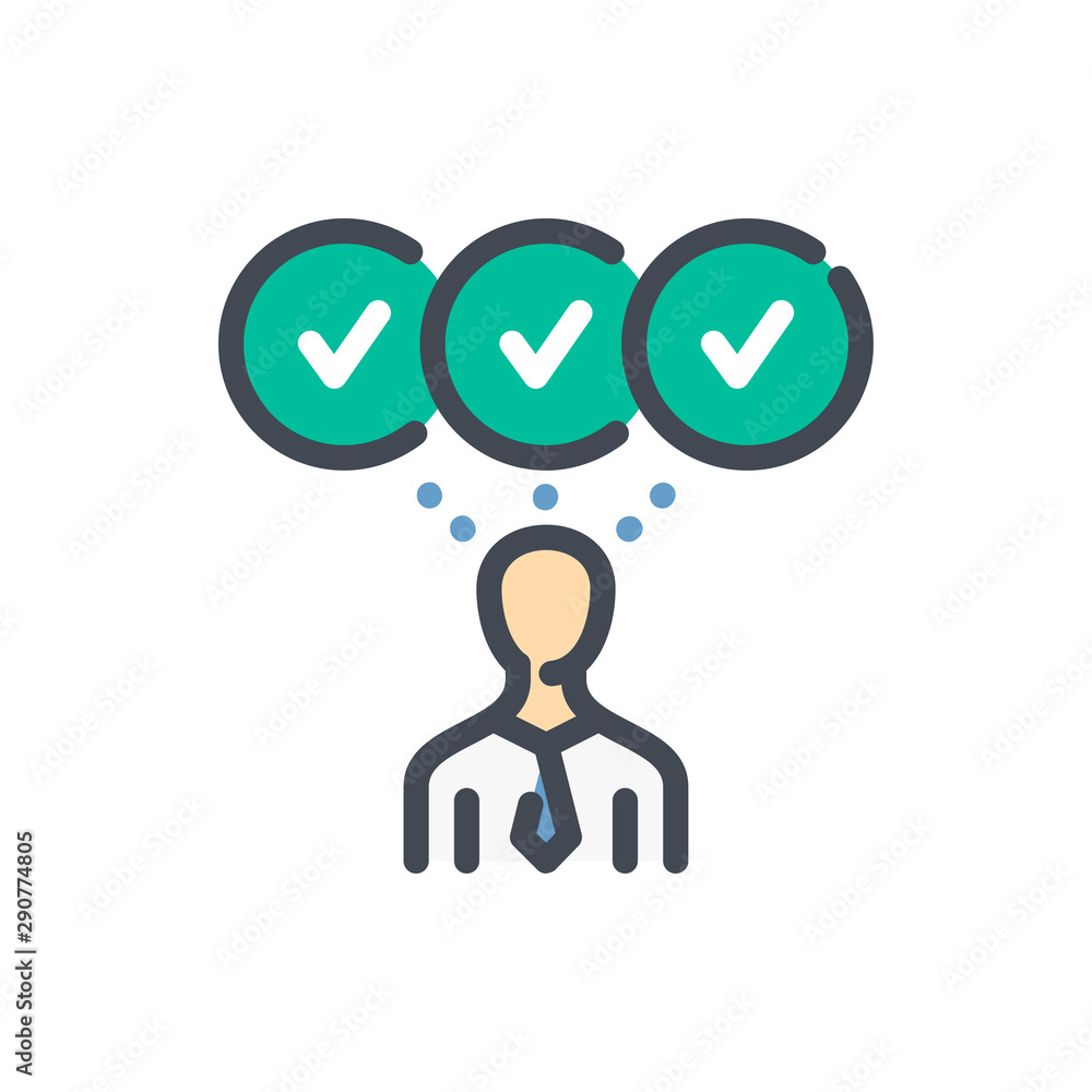Aufkleber person with multiply confirmations color line icon. businessman with check marks vector outline colo