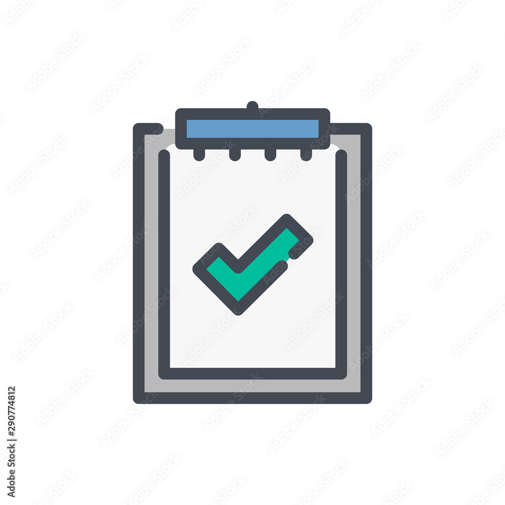 Poster approved report color line icon. clipboard with check mark vector outline colorful sign.