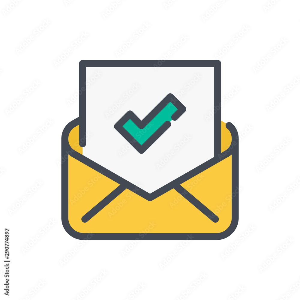 Poster receiving confirmation color line icon. approved mail notice notification vector outline colorful si