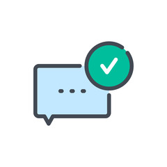 Chat box with check mark notification color line icon. Message delivered vector outline colorful sign.