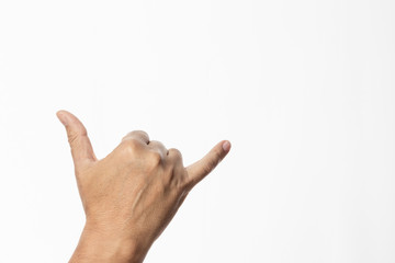 male hand doing a Shaka sign isolate on white background