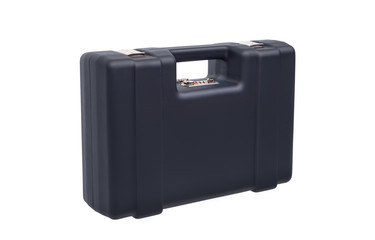 Blue plastic case with combination locks for weapons and ammunition isolate on a white background.