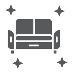 Clean sofa glyph icon, house and wash, furniture cleaning sign, vector graphics, a solid pattern on a white background.