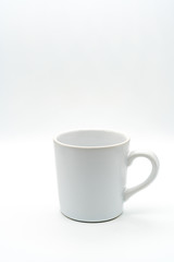 White coffee cup There is a glass handle on the left With a white background, isolated