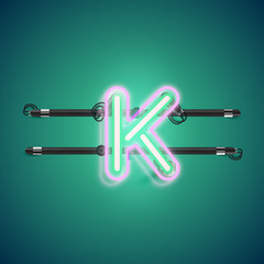 Realistic glowing double neon charcter on and off from a fontset, vector illustration