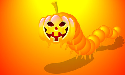Halloween pumpkin centipede, vector art illustration.