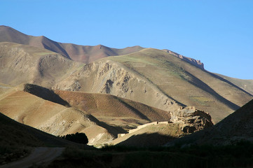 Mountain scenery of Afghanistan near Yakawlang in Bamyan (Bamiyan) Province. These colorful...