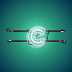 Realistic glowing double neon charcter on and off from a fontset, vector illustration