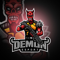 Demon holding the big gun logo gaming esport