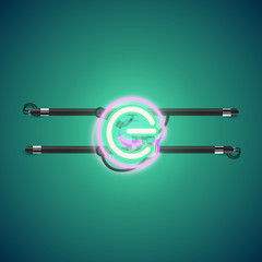 Realistic glowing double neon charcter on and off from a fontset, vector illustration