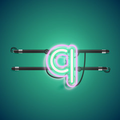 Realistic glowing double neon charcter on and off from a fontset, vector illustration