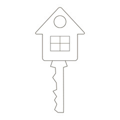 The picture is a house icon, a key, a symbol of the symbol of your own home. Icon for site, project, presentation.