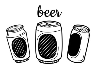 Hand drawn beer can isolated on a white. Sketch for Oktoberfest. Vector illustration.