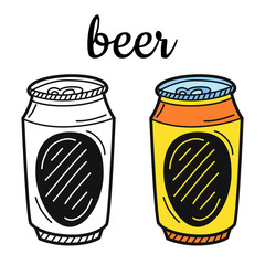 Hand drawn beer can isolated on a white. Sketch for Oktoberfest. Vector illustration.