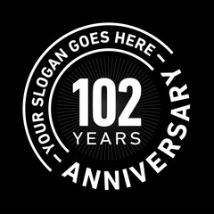 102 years anniversary logo template. One hundred and two years celebrating logotype. Black and white vector and illustration.
