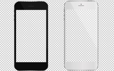 Black and white smartphone mockup with transparent screens.