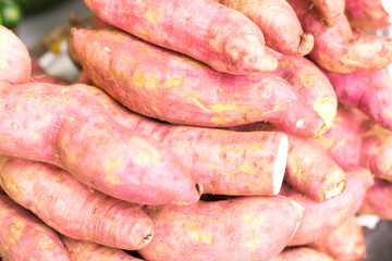 Fresh Sweet Potato Vegetables in the Market 