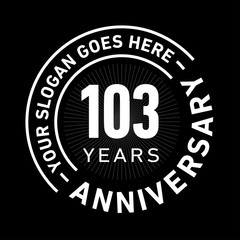 103 years anniversary logo template. One hundred and three years celebrating logotype. Black and white vector and illustration.