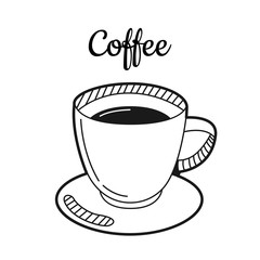 Hand drawn cup of coffee isolated on a white. Sketch. Coffee concept. Vector illustration.