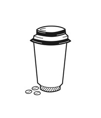 Hand drawn cup of coffee isolated on a white. Sketch. Coffee concept. Vector illustration.