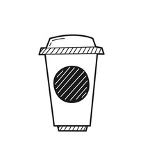 Hand drawn cup of coffee isolated on a white. Sketch. Coffee concept. Vector illustration.