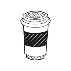 Hand drawn cup of coffee isolated on a white. Sketch. Coffee concept. Vector illustration.