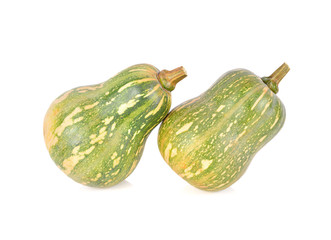 whole fresh butternut pumpkin with stem on white background