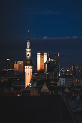 Night cityscape of old Tallinn,Estonia, medieval and modern buildings with illumination