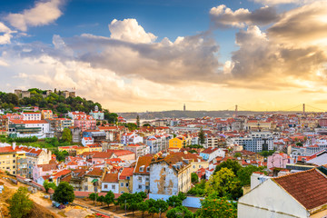 Lisbon, Portugal City Skyline with Sao Jorge Castle