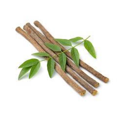  Licorice roots and fresh green leaves