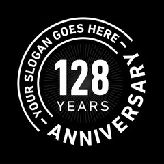 128 years anniversary logo template. One hundred and twenty-eight years celebrating logotype. Black and white vector and illustration.