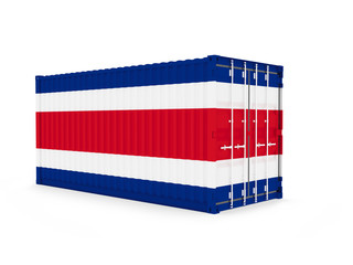 3D Illustration of Cargo Container with Costa Rica Flag on white background with shadows. Delivery, transportation, shipping freight transportation.