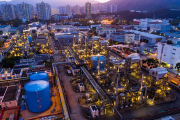  Top view of industrial factory plant at night