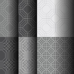 Set of abstract seamless patterns of different lines, which form geometric shapes. Background for business cards, websites, design of furniture and interior design. Vector illustration.