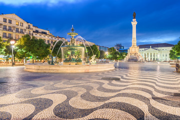 Lisbon, Portugal cityscape at Rossio Square.