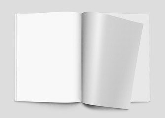 Blank magazines with turning page, brochure or notebook template, 3d illustration