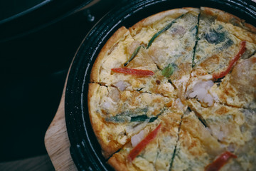 Korean hot and spicy pizza with egg or Pajeon