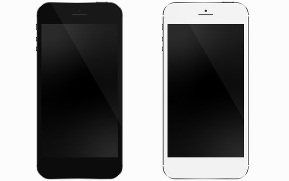 2 smartphones with blank screen. Mockup. Vector graphic