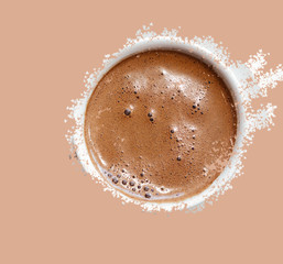 Cappuccino or hot chocolate isolated on color background. - 290781864