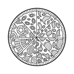 Hand drawn pizza isolated on a white