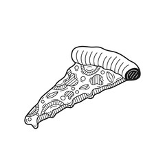Hand drawn slice of pizza isolated on a white. Great for menu, poster or label. Vector illustration.
