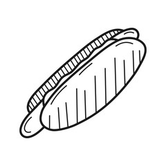 Hand drawn Hot Dog isolated on a white. Great for menu, poster or label. Vector illustration.