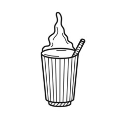 Hand drawn Coffee in a paper Cup isolated on a white. Great for menu, poster or label. Vector illustration.