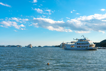 Fototapeta premium Matsushima Bay Sightseeing Cruises. Matsushima Bay is ranked as one of the Three Views of Japan. Miyagi Prefecture, Japan