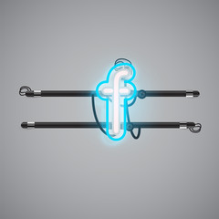 Realistic glowing double neon charcter on and off from a fontset, vector illustration