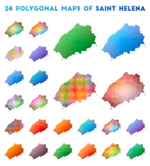 Set of vector polygonal maps of Saint Helena. Bright gradient map of island in low poly style. Multicolored Saint Helena map in geometric style for your infographics.