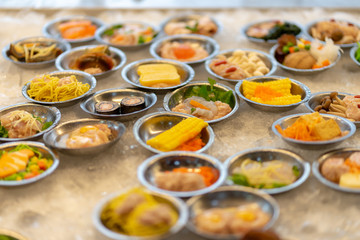 dim sum in bamboo steamer  chinese cuisine