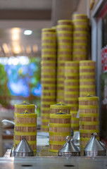 dim sum in bamboo steamer  chinese cuisine