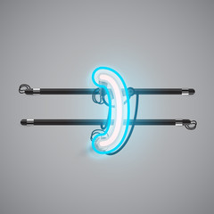 Realistic glowing double neon charcter on and off from a fontset, vector illustration