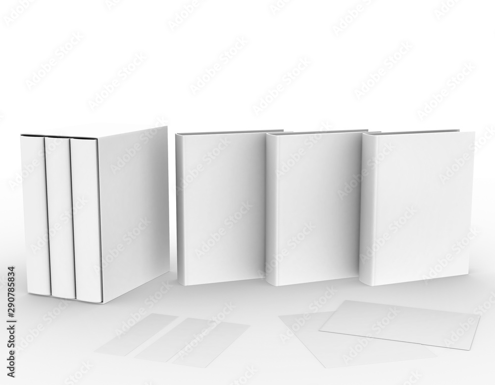 Poster template empty book mockup set white background , 3d rendering